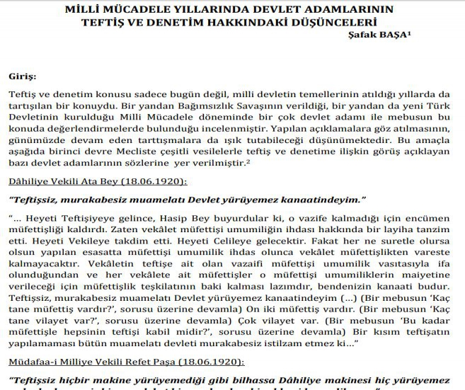 DEVLET ADAMLARININ TEFTİŞ VE DENETİM HAKKINDAKİ GÖRÜŞLERİ (MAKALE)