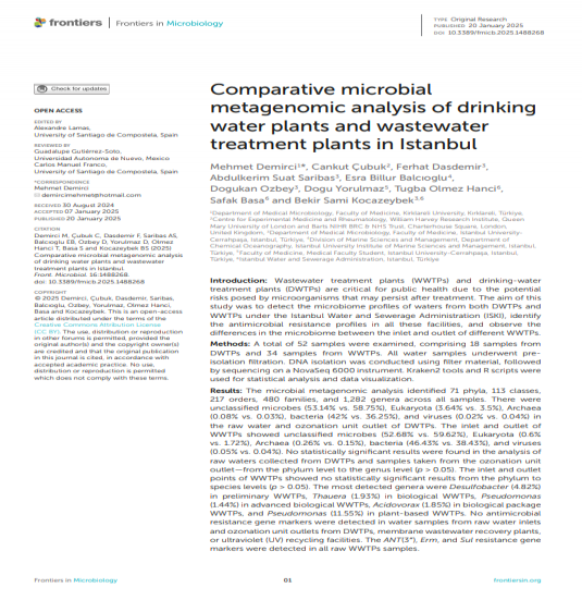Comparative microbial metagenomic analysis of drinking water plants and wastewater treatment plants in Istanbul