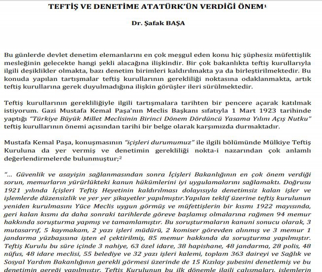 ATATÜRK'ÜN TEFTİŞ VE DENETİME VERDİĞİ ÖNEM (MAKALE)