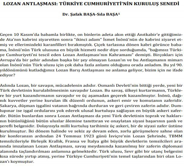 LOZAN ANTLAŞMASI: TÜRKİYE CUMHURİYETİ'NİN KURULUŞ SENEDİ (GEZİ YAZISI)
