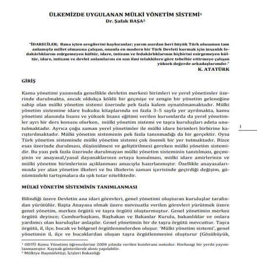 TÜRKİYE'DE MÜLKİ YÖNETİM SİSTEMİ (KONFERANS)